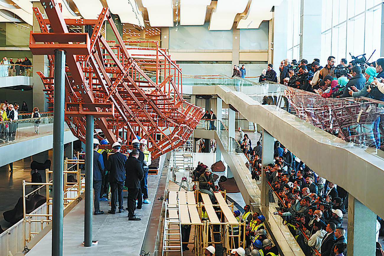 Ancient pharaoh boat reassembled in public